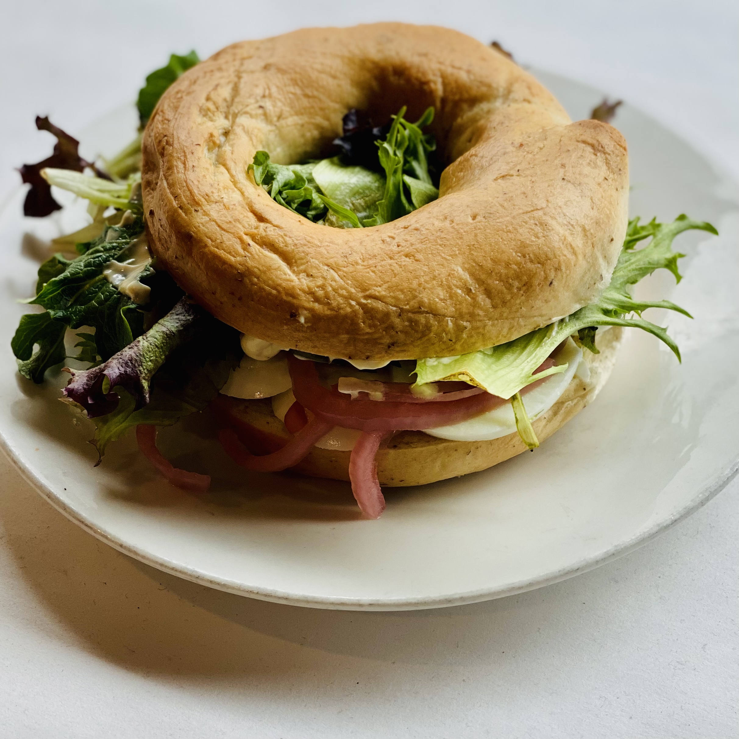 Deconstructed egg salad bagel